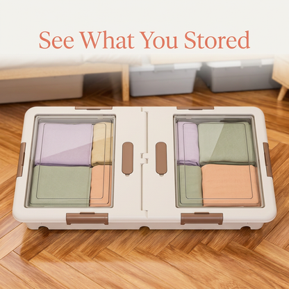 Two transparent lid windows show neatly folded contents