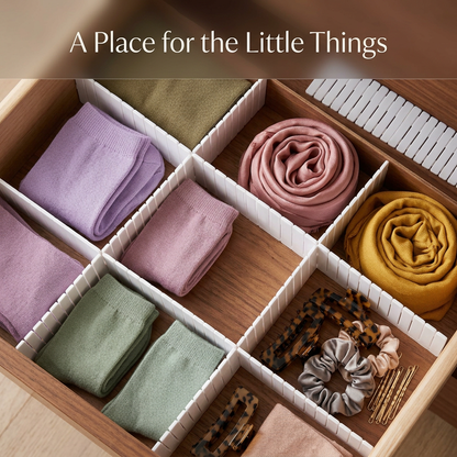Everyday accessories grouped inside a divided drawer