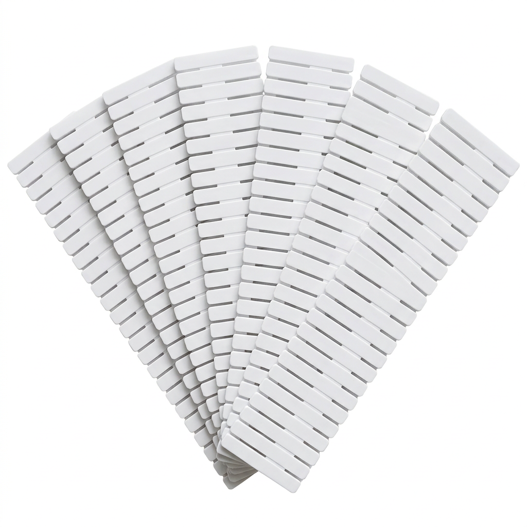White eight-piece slotted drawer divider set on a white background