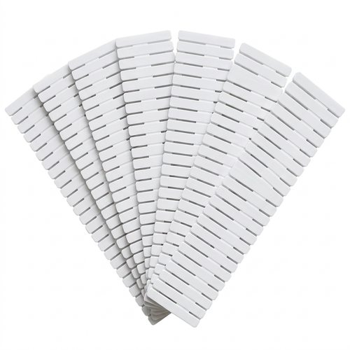 White eight-piece slotted drawer divider set on a white background