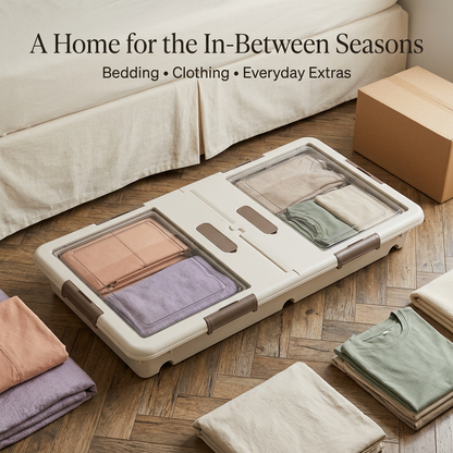 Seasonal clothing and bedding storage idea