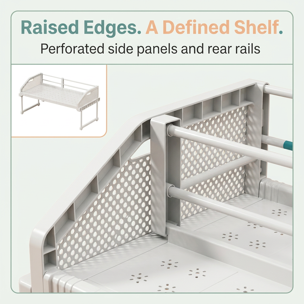 Perforated raised side panels and rear rails