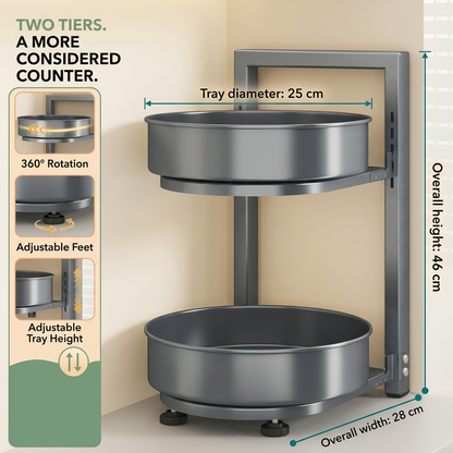 Spice rack dimensions showing 25 cm trays 46 cm height and 28 cm overall width