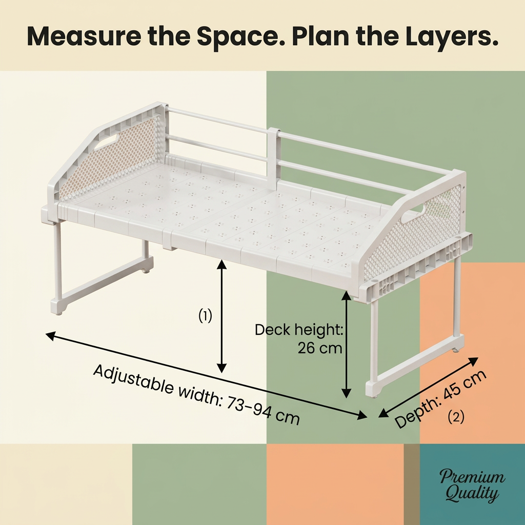 Adjustable width 73 to 94 centimeters depth 45 centimeters and deck height 26 centimeters