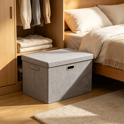 🧺 Storage Box | Cotton Linen Fabric | Home Organization | Family Essential | Minimalist Gray Style