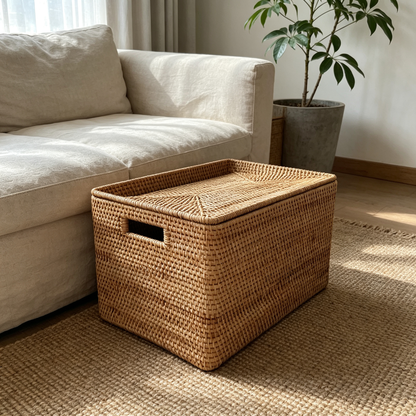 🌿 Storage Basket | Handwoven Rattan Texture | Home Organization | Family Essential | Natural Rustic Charm
