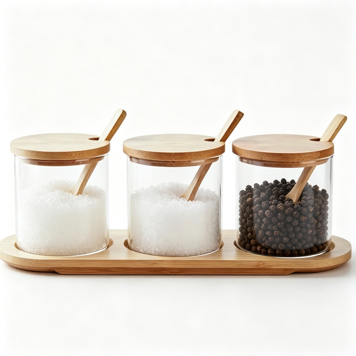 🧂 Spice Jar Set | Glass Bamboo Design | Kitchen Seasoning | Home Cooks | Elegant Countertop Display
